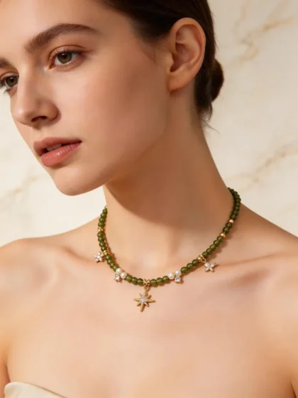 Olivine with Zircon Beaded Necklace