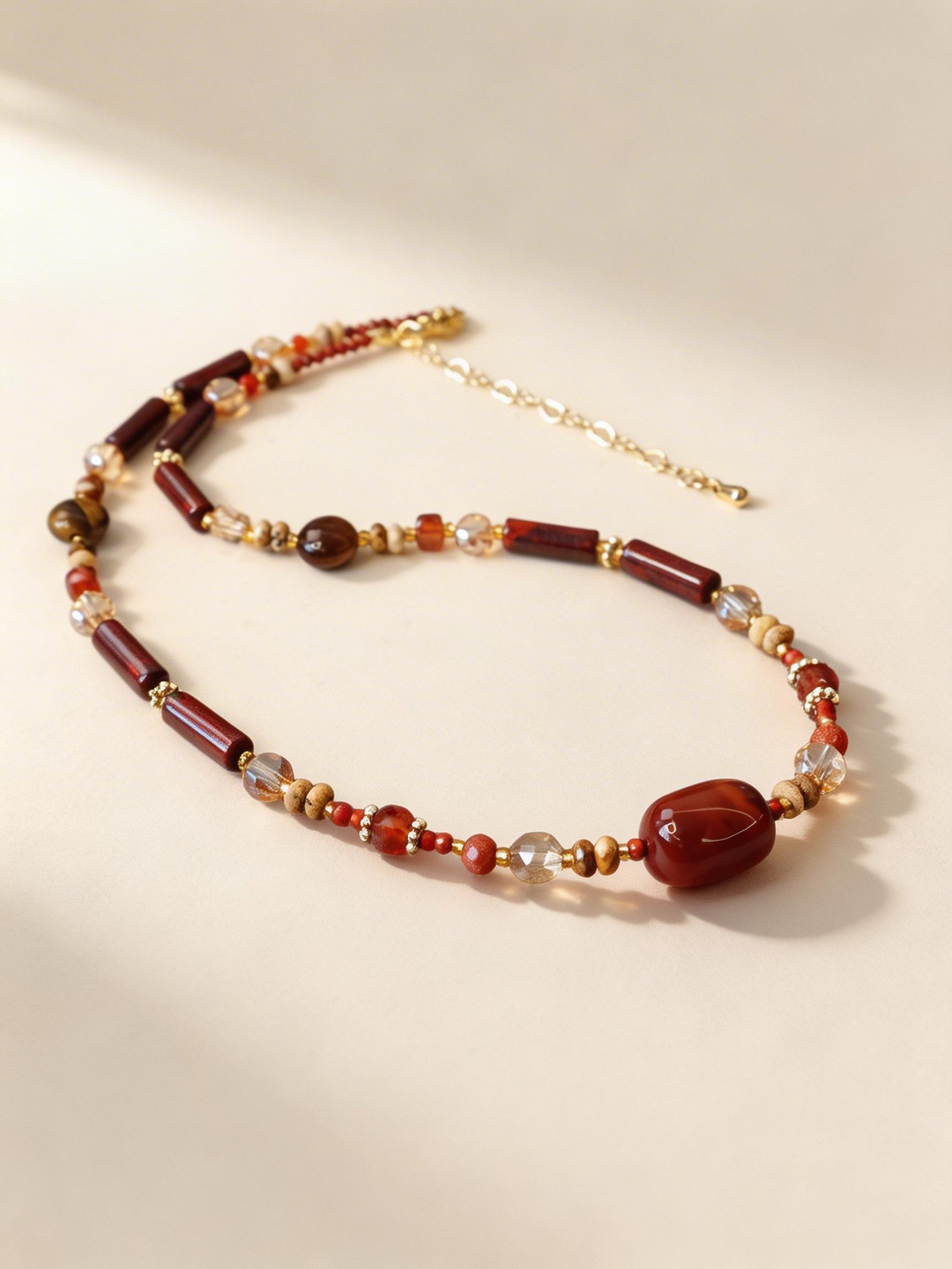 Natural Red Stone Necklace and Bracelet - Image 2
