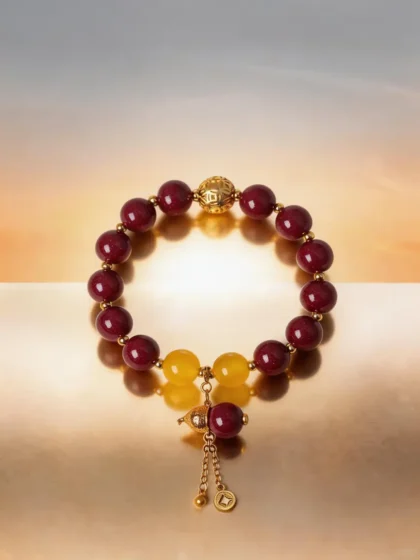 Chinese Style Colorful Agate Cinnabar Beaded Bracelet