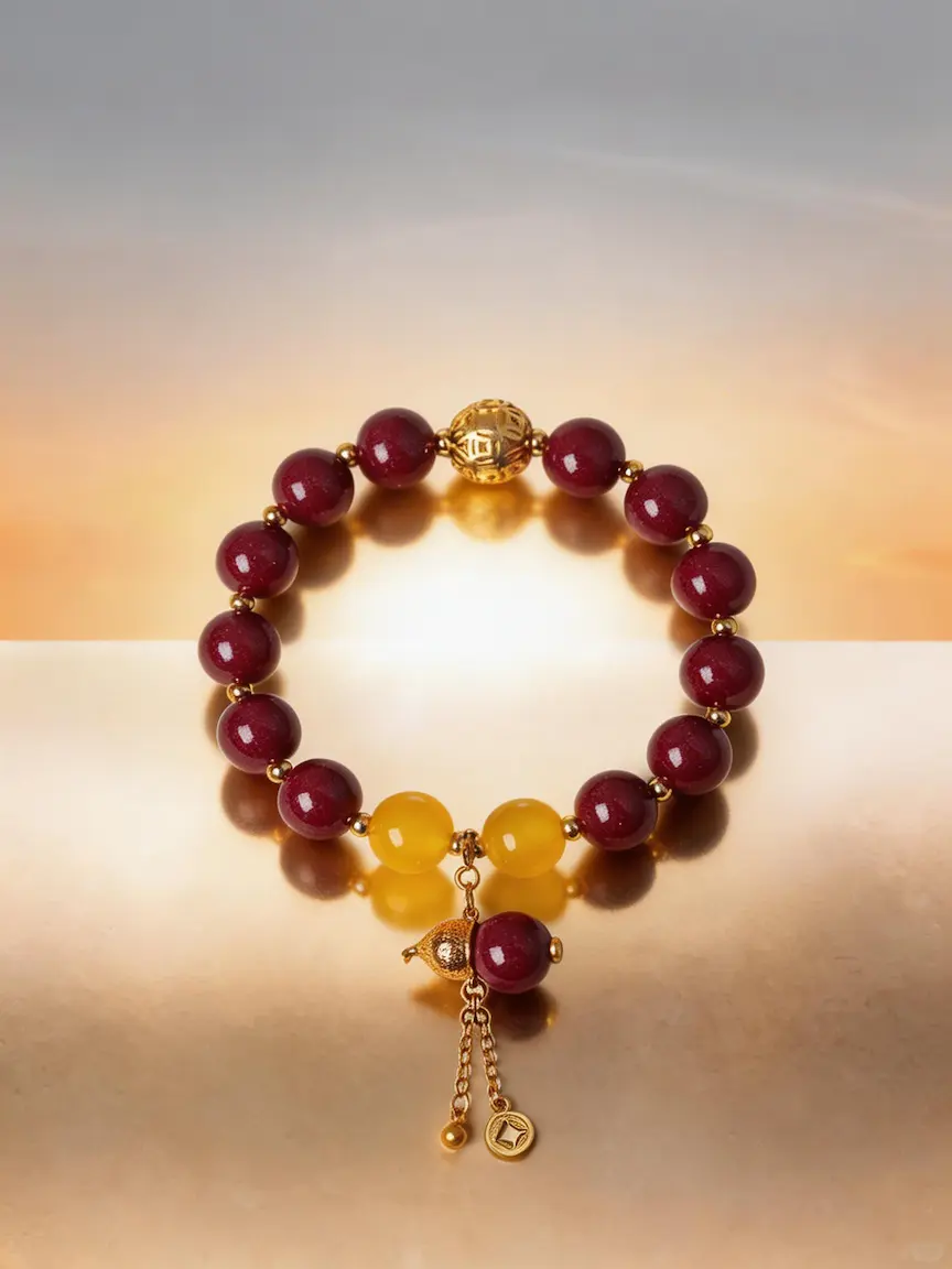 Chinese Style Colorful Agate Cinnabar Beaded Bracelet