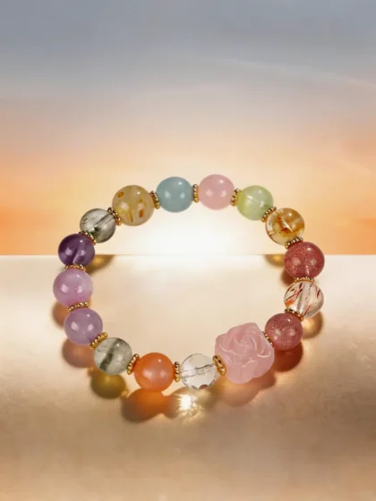 Natural Crystal Multi-Gemstone Beaded Bracelet