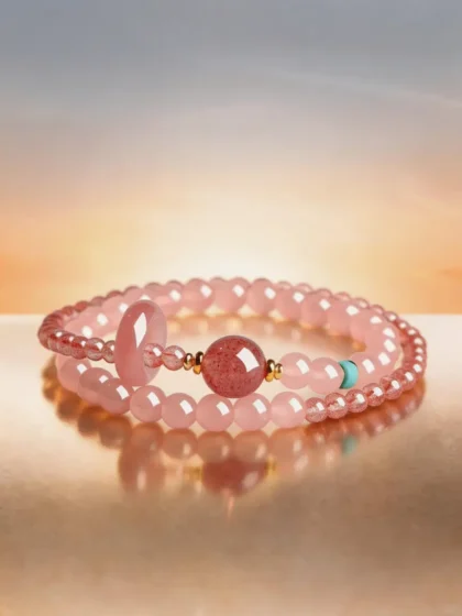 Strawberry Quartz Double Loop Peace Buckle Bracelet