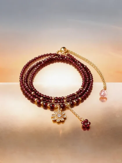 2.5mm Wine Red Garnet Triple Strand Bracelet