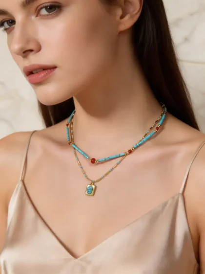 Turquoise Layered Beaded Necklace